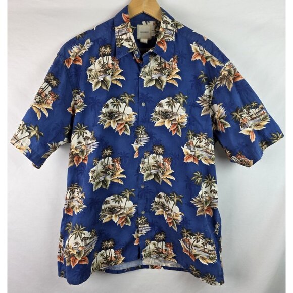 Saddlebred Men's Hawaiian Shirt Size Large Blue Palm Trees Short Sleeve Top - Picture 1 of 9